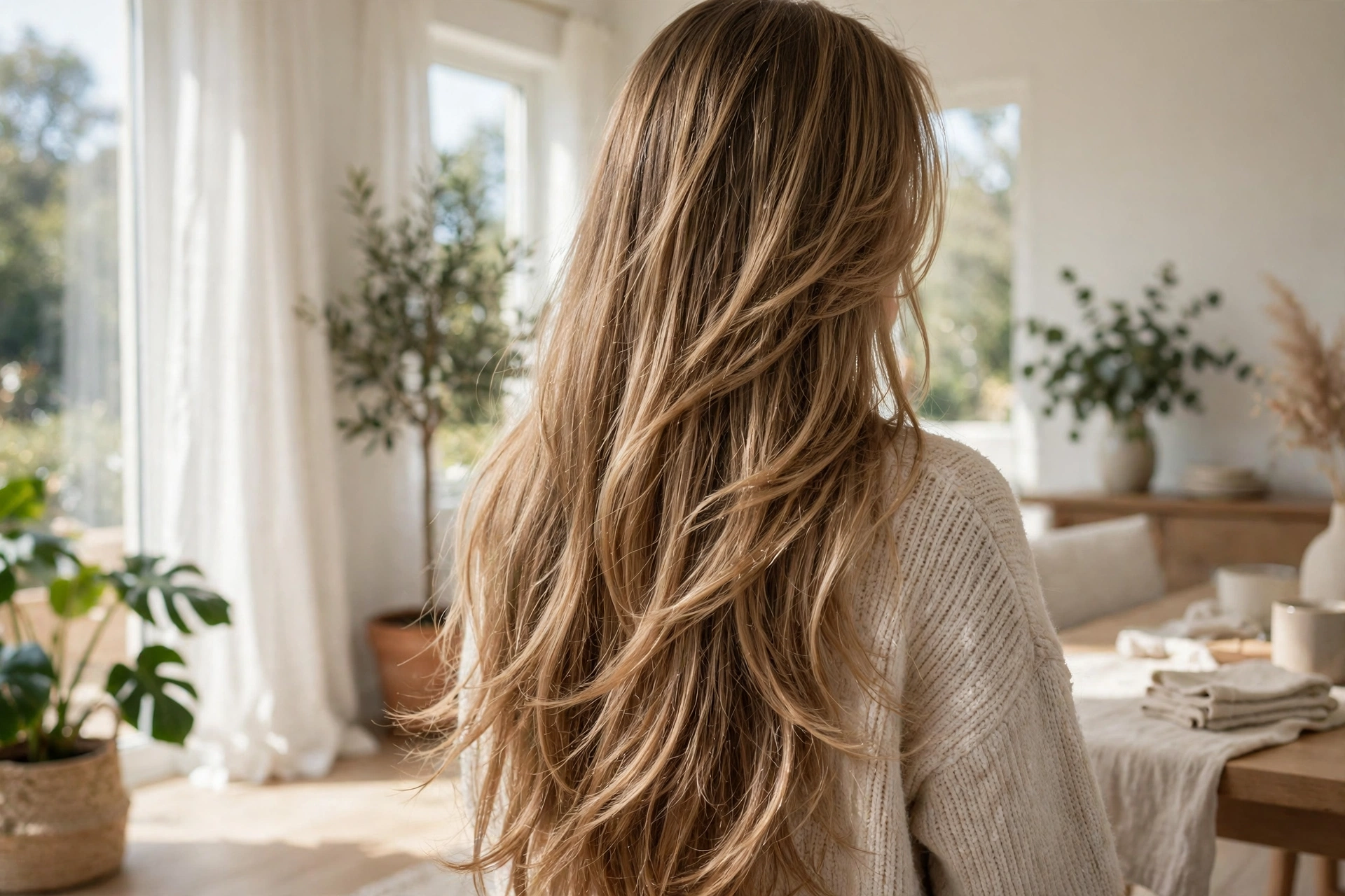 Woman with long layered hair — long hair cuts for women.