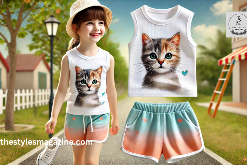 2pcs Girls Super Comfortable Cat Print Sleeveless Tee: The Perfect Blend Of Style And Comfort For Active Kids